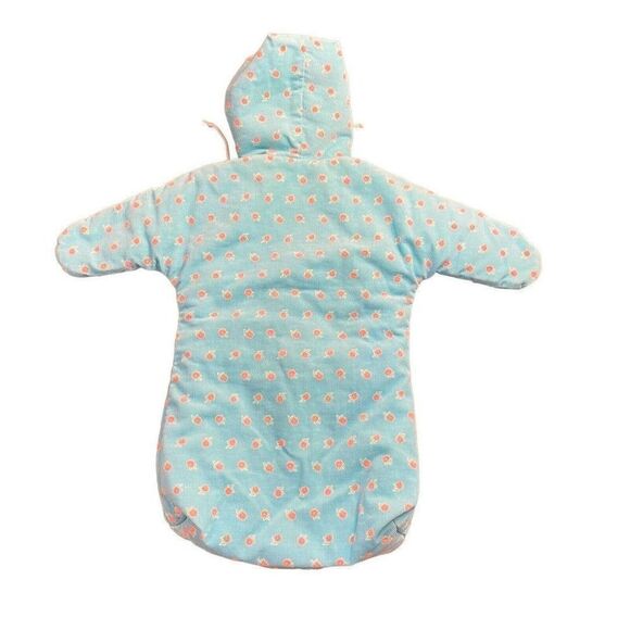 Vintage Oshkosh Corduroy Aqua Blue Floral Baby Infant Snowsuit Bunting USA HTF - Picture 2 of 8